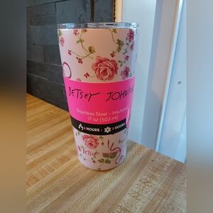 Betsey Johnson Pink Floral Insulated Travel Tumbler